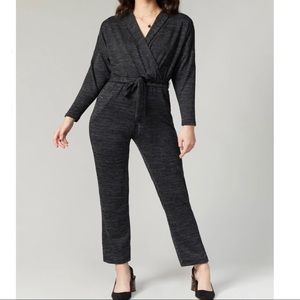 NWT Greylin Krista Soft Knit Surplice Belted Waist SpaceDye Gray Jumpsuit Medium